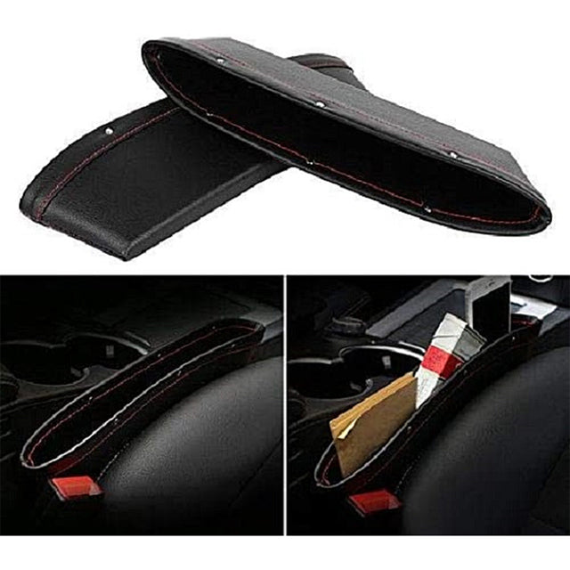 Universal Left/Right Car Seat Gap PU Leather Storage Pouch (2-Pack)
