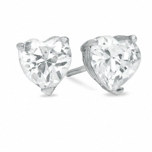 6mm Heart-Shaped Cubic Zirconia Stud Earrings