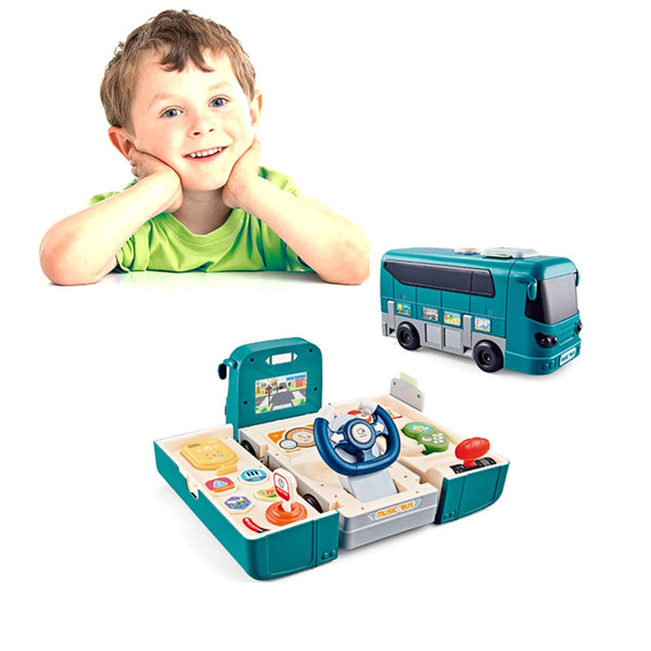 Bus Car Toy, Kids Play Vehicle with Sound and Light, Simulation Steering Wheel, - MITOPDEAL