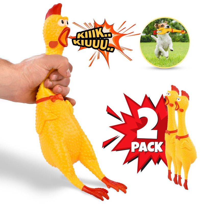 2-Pack Hilarious 15” Rubber Screaming Chicken Novelty Toy for Kids & Pets - MITOPDEAL