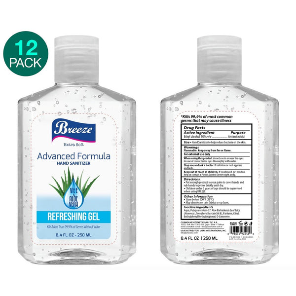 12-Pack Breeze Advanced Formula Hand Sanitizer with Vitamin E & Aloe Vera