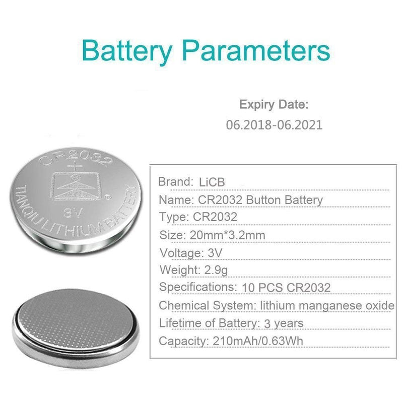 10-Pack LiCB CR2032 3V Lithium Battery - For Watches, Garage Doors & More