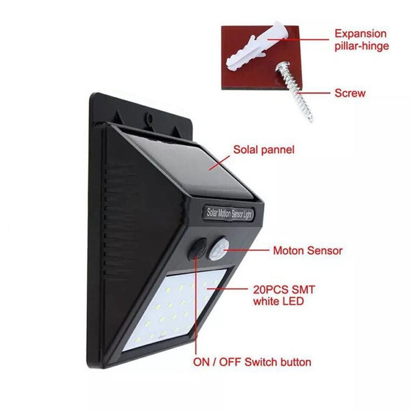 HAKOL 5 pack Outdoor Super Bright 20 LED Solar Light w/ Wireless IP65 Waterproof Motion Sensor