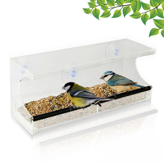 Window Bird Feeder - See-Through Acrylic - Clear, Removable Slide Out Tray