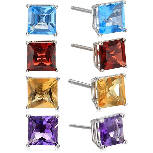 4 Pack .925 Sterling Silver Square AAA CZ Stud Set