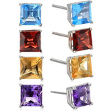 4 Pack .925 Sterling Silver Square AAA CZ Stud Set